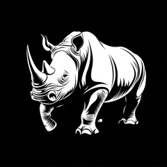 White Rhino, Standing, African Savanna, Night, Logo Design