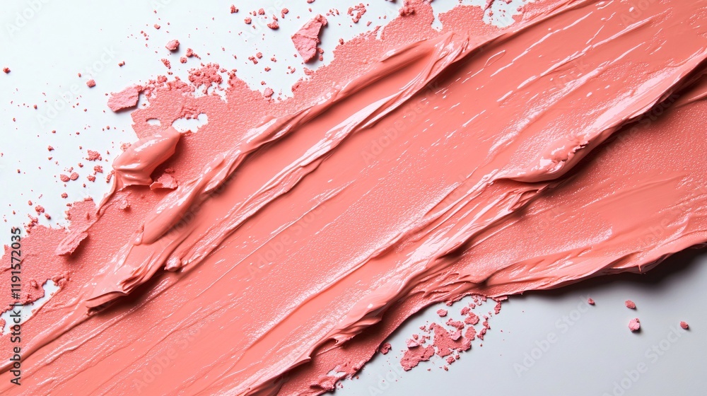 Poster creative application of coral paint on a canvas with textured strokes and splatters