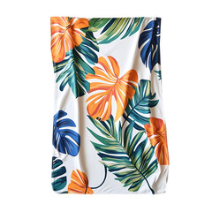 Vibrant Tropical Leaves Pattern Summer Beach Fabric Design Print art palm blue white green plant    