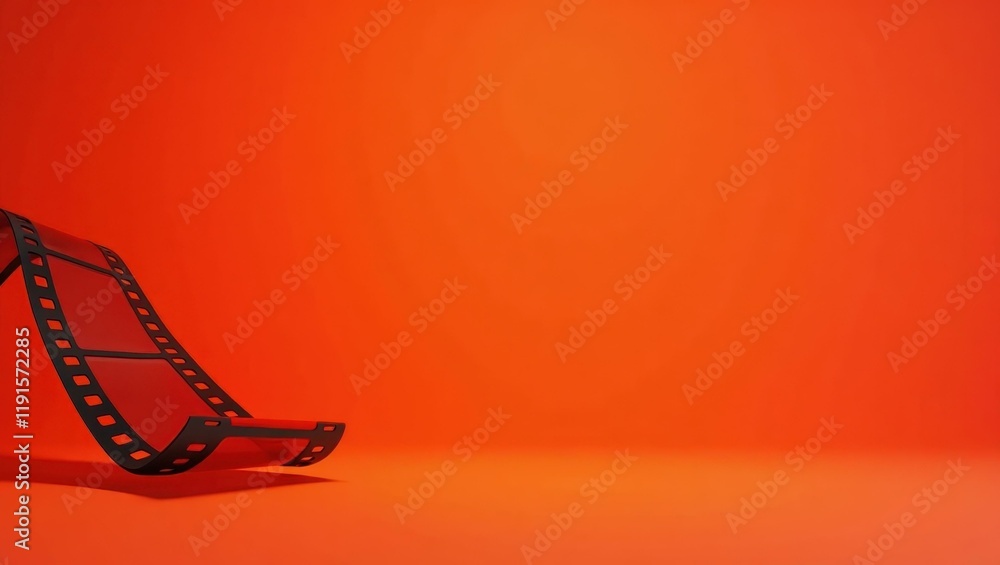 Poster rich cherry red animation film strip on right. soft red background. copy space for text, 3d render a