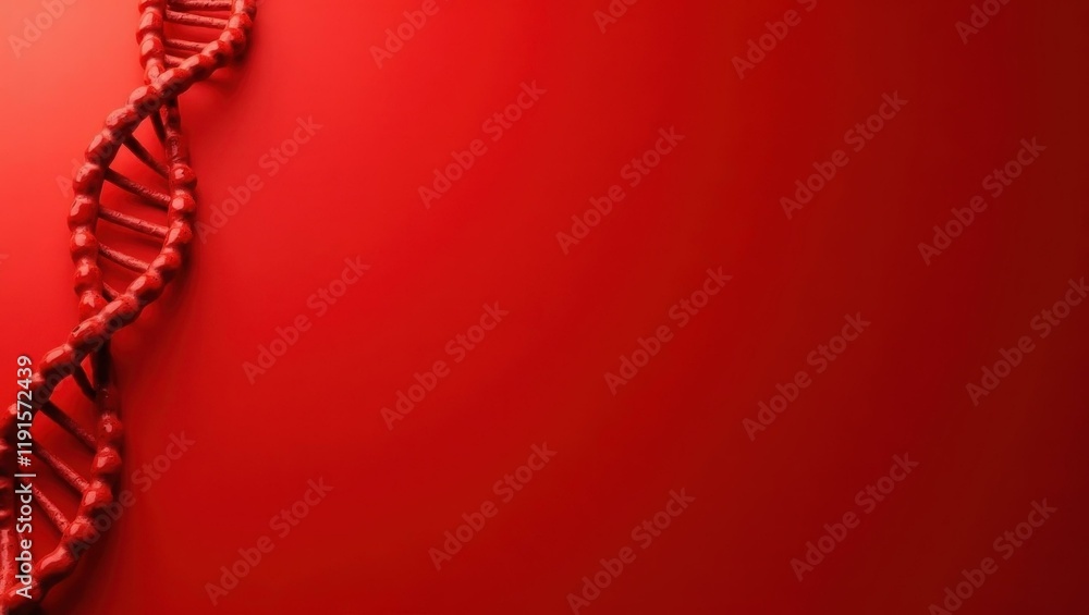 Poster rich red dna helix on right. soft black background. copy space for text, 3d render ai generated desi
