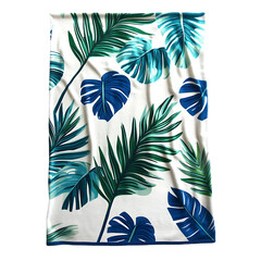Tropical Beach Towel Design Teal Blue Green Palm Leaves Summer sea white print style decor plant    