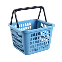 Blue Plastic Shopping Basket with Handle Isolated on transparent background