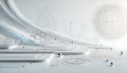 Sleek futuristic background with minimal geometric shapes, soft gradients, and clean white-on-white aesthetic. Generative AI