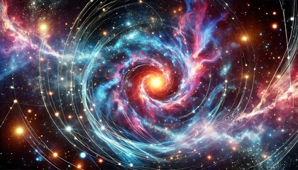Futuristic cosmic background with glowing starfields, galactic swirls, and vivid nebulae for celestial aesthetic. Generative AI