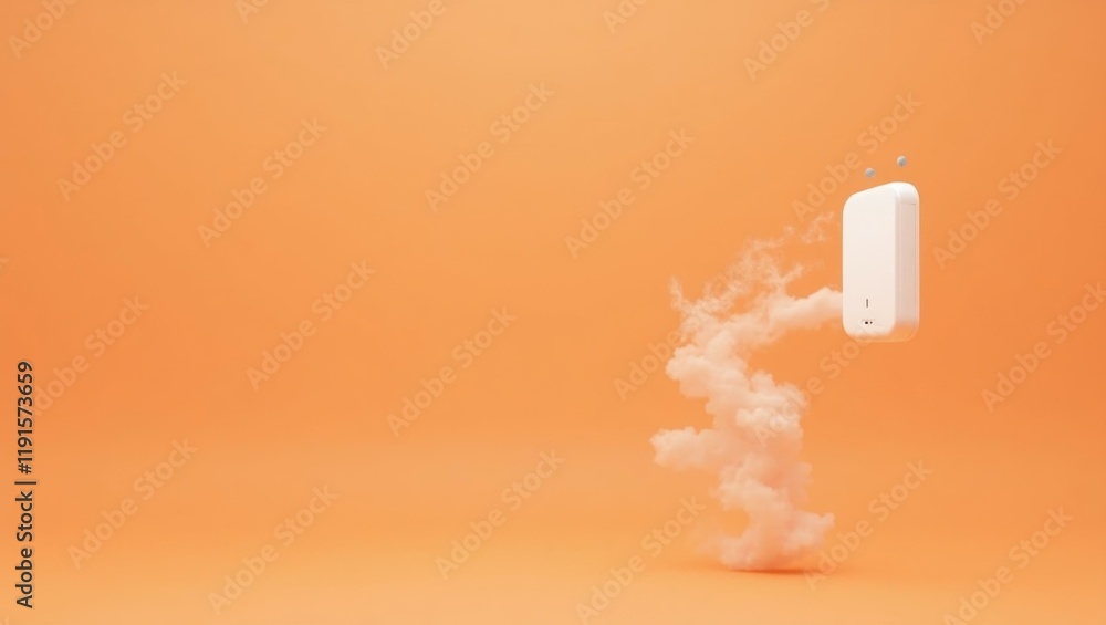 Poster arctic white streaming device on left. soft coral background. copy space for text, 3d render ai gene