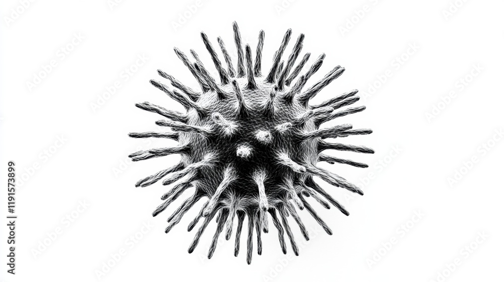 Poster minimalistic graphical representation of a virus showcasing intricate details and unique structure o