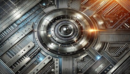 Metallic futuristic background with layered steel textures, embossed patterns, and glowing edges for a refined industrial design. Generative AI