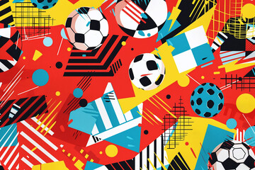 Abstract Red Background with Soccer Balls and Hexagonal Shapes for a Modern Sports Design