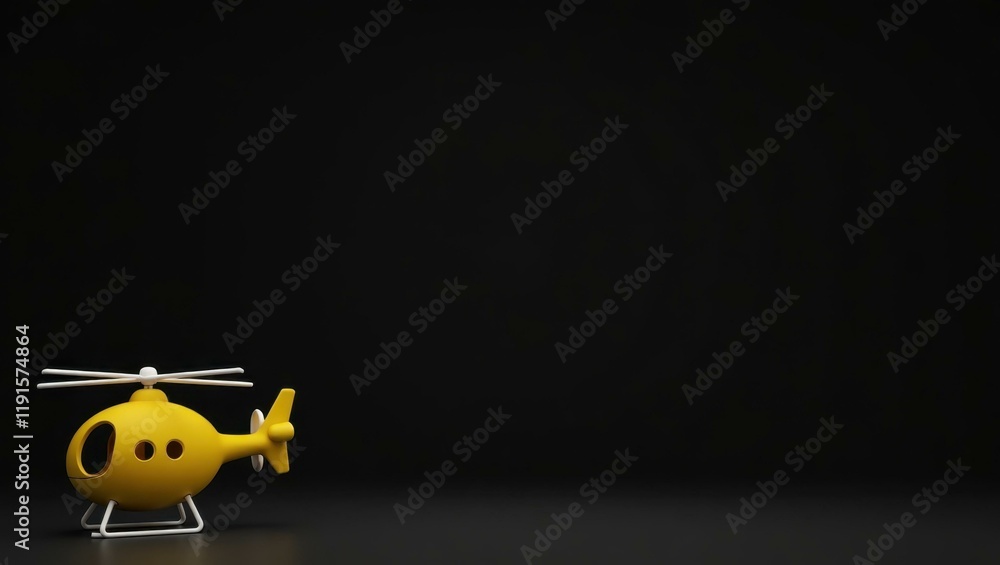Poster yellow helicopter on left. soft green background. copy space for text, 3d render ai generated design