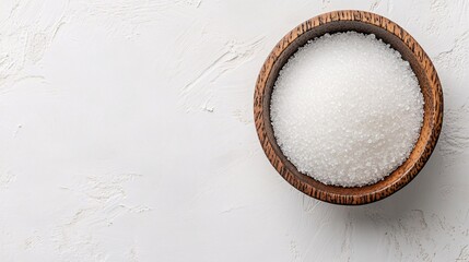 White salt in a wooden bowl on a light background ready for culinary use