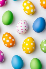 Obraz premium A vibrant assortment of Easter eggs displayed against a plain backdrop