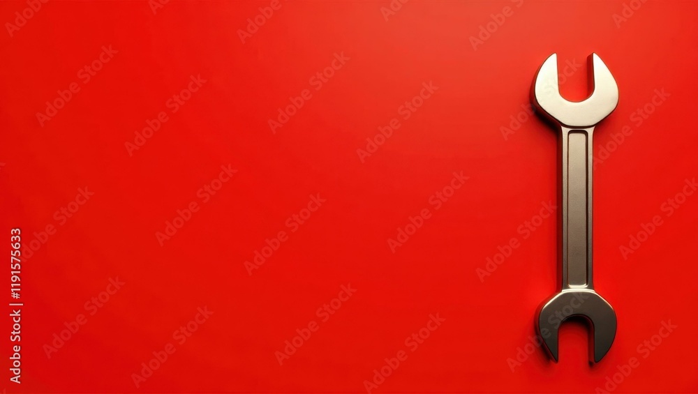 Poster metallic bronze wrench on right. soft red background. copy space for text, 3d render ai generated de