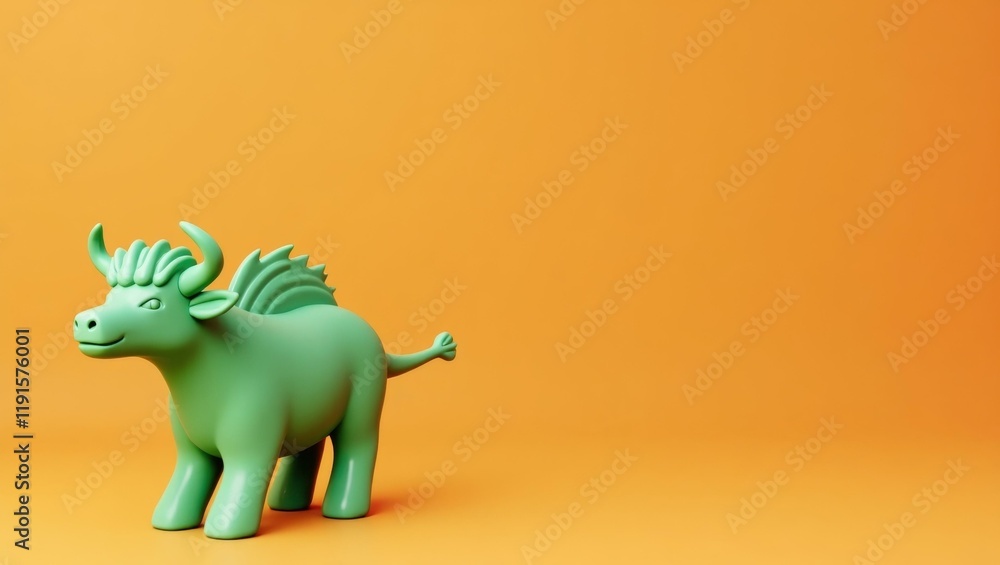 Poster jade green minotaur icon on left. soft orange background. copy space for text, 3d render ai generate