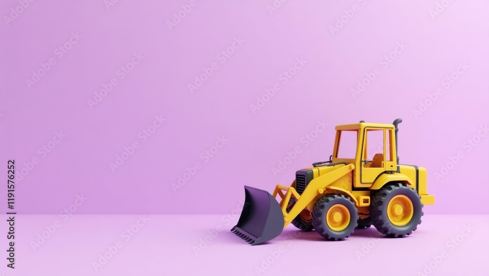 Poster yellow bulldozer on right. soft red background. copy space for text, 3d render ai generated designer