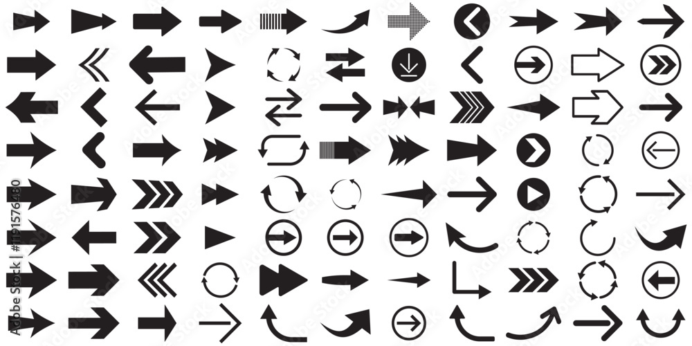 Poster arrow icon set. collection different arrow signs. black arrows icons. arrow black icons isolated on 