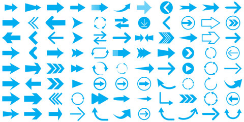 Arrows set. Arrow icon collection. Set different arrows or web design. Arrow flat style isolated on white background. Arrows big blue set icons. Arrow icon. Arrow vector collection.
