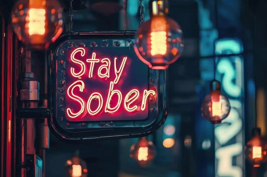 A motivational "Stay Sober" sign is presented with bright bold colors in a professional design.