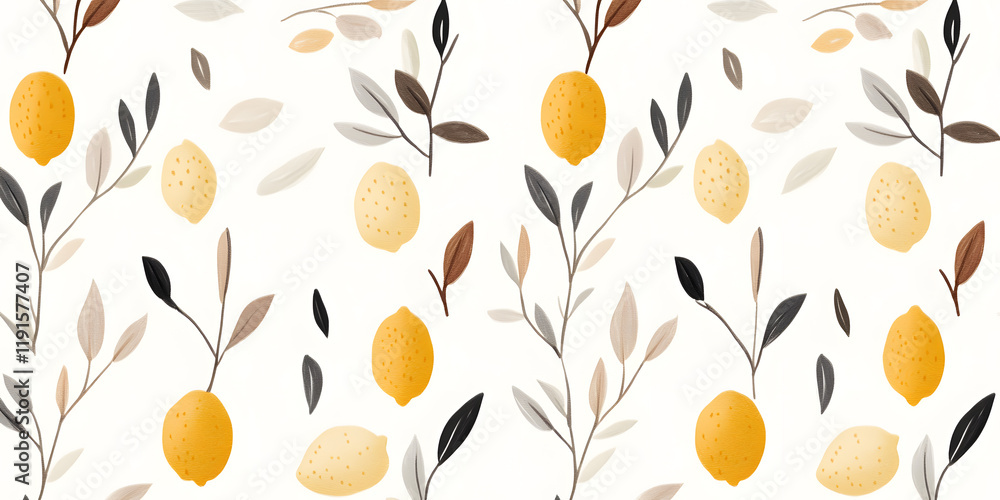 Poster a charming pattern of lemons and branches, perfect for adding a touch of nature to any design projec