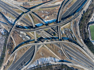 Atlanta, spaghetti junction, junction, top down, roadway, curve, interstate, drone view,...