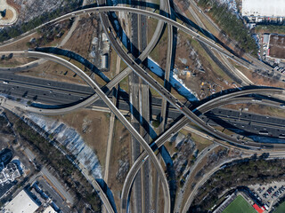 Atlanta, spaghetti junction, junction, top down, roadway, curve, interstate, drone view, turnaround, navigation, roads, expressway, travel, infrastructure, urban, transportation, transport, green
