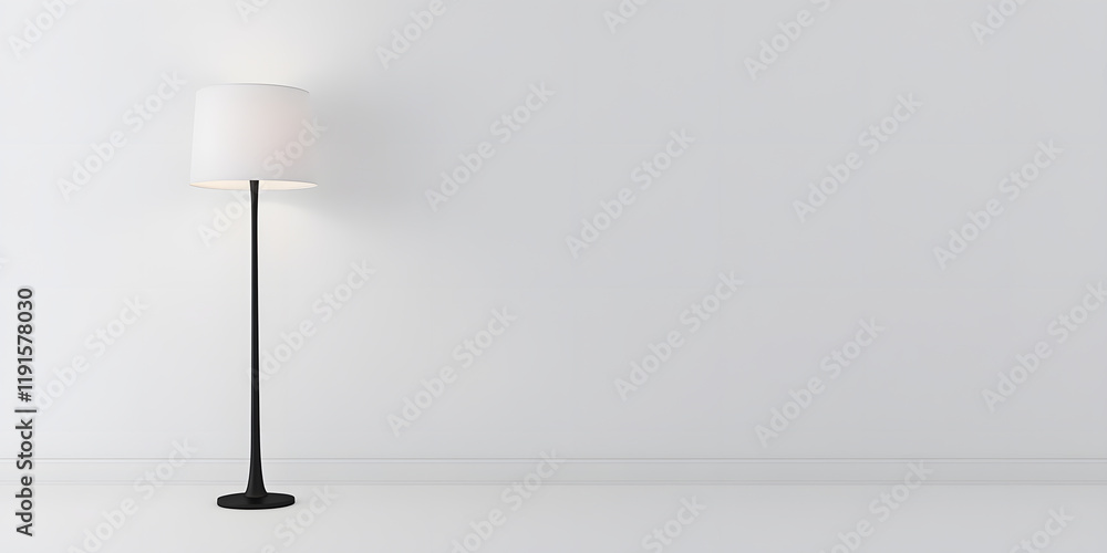 Poster modern floor lamp against a minimalist white wall. clean lines and simple design create a serene atm