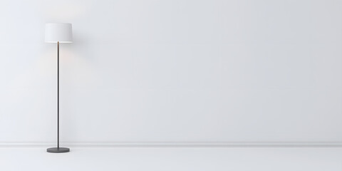 Modern floor lamp against a minimalist white wall.  Simple, elegant design perfect for contemporary interiors.