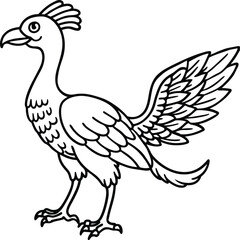 Archaeopteryx line arts with white background. Archaeopteryx Line Art, Black and White Cartoon Dinosaur Illustration