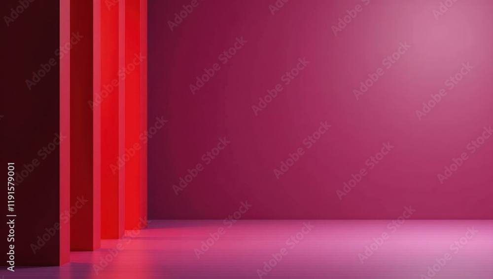 Poster garnet red vault on left. soft yellow background. copy space for text, 3d render ai generated design