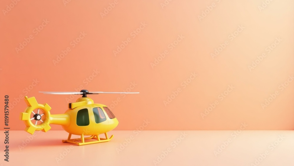 Poster yellow helicopter on left. soft green background. copy space for text, 3d render ai generated design