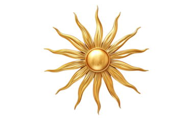 Elegant Golden Sun Symbol with Radiating Rays Isolated on transparent background