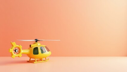 Yellow helicopter on left. Soft green background. Copy space for text, 3D render AI Generated...