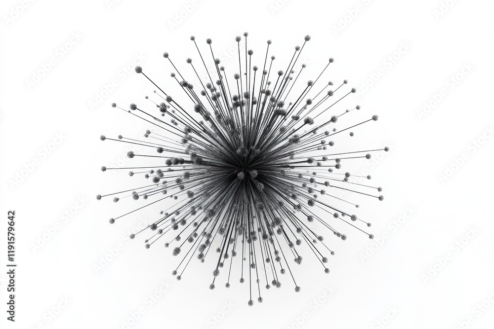 Poster minimalistic graphical representation of a virus with intricate details and a three dimensional appe