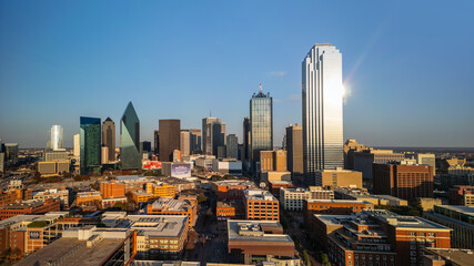 Aerial view of Downtown Dallas head quartered Fortune 500 companies like ATT, South West airlines...