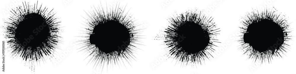 Poster collection of ink splashes for explosion effect .set of black spray paint effect. place stains and s
