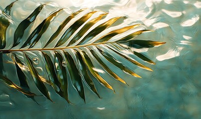 the delicate veins of the palm leaf through the wavy water