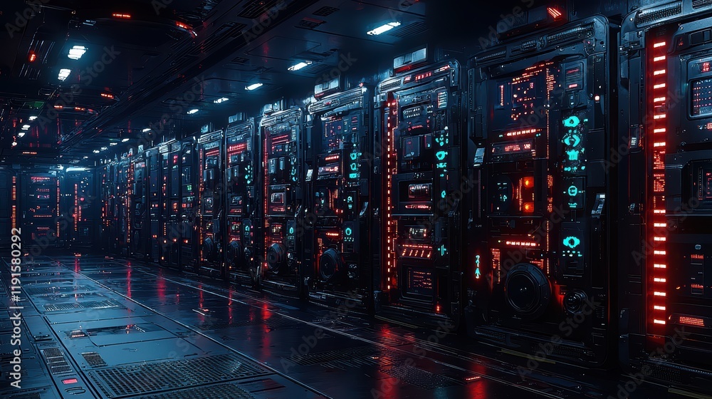 Aufkleber futuristic data center with advanced server racks and neon lights
