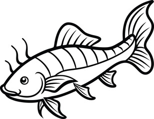 armored catfish line arts with white background