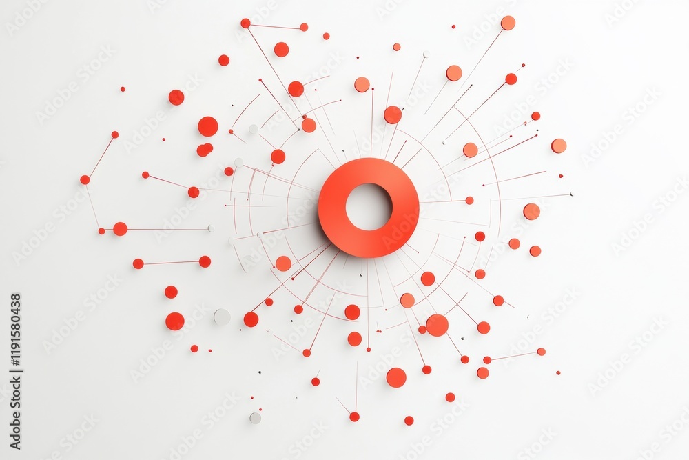 Poster graphical representation of a minimalistic virus design featuring red and white color scheme with ab
