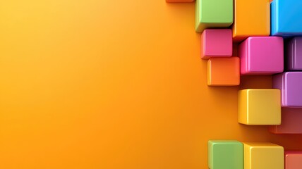 Colorful 3D geometric cubes arranged against orange background