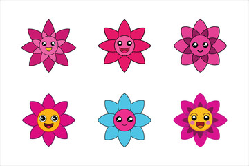 Cartoon Flower Faces with Emotions Icon Set Vector Design