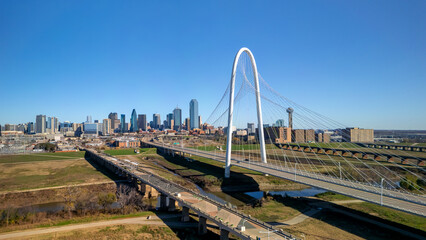 Modern Margaret Hunt Hill Bridge over Trinity river in Dallas, Texas.