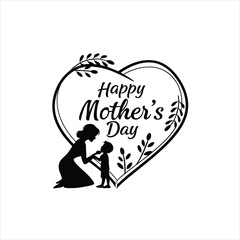 Happy Mother's Day Icon with Son and Mother Silhouette