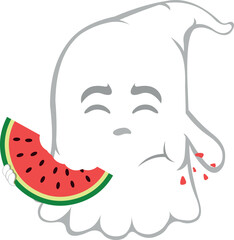 vector illustration character ghost cartoon, eating watermelon fruit