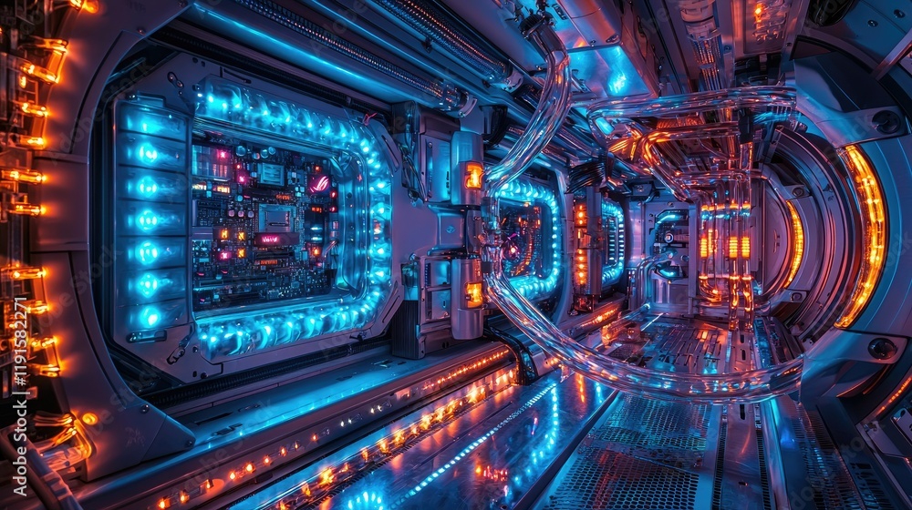 Poster futuristic computer system with advanced cooling technology
