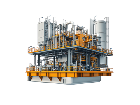 Industrial Process Plant with Machinery and Infrastructure Isolated on transparent background