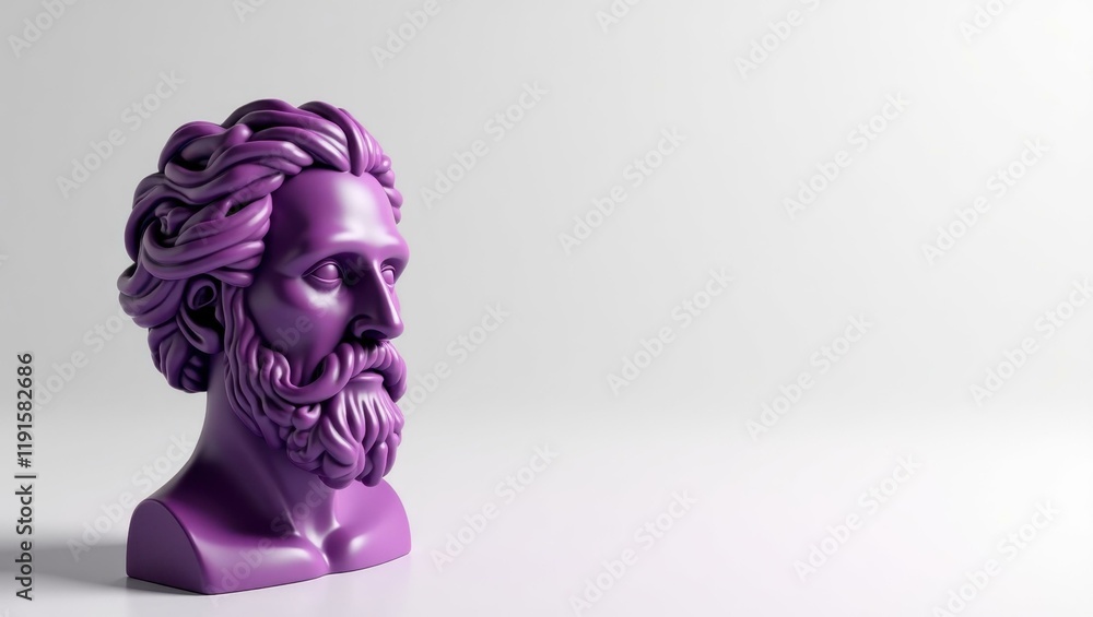 Poster plum philosopher's bust on right. soft coral background. copy space for text, 3d render ai generated