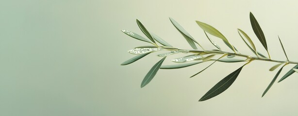 Obraz premium Delicate olive branch serene natural setting botanical photography tranquil environment close-up view nature's beauty