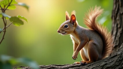 Obraz premium Wildlife Photography. nature-based heic Thumbnail deshedding Looks maxing Nature positive Dezgo Squirrel ai Giftee Let's Enhance Red perched on tree branch in forest wi