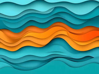 Abstract Wavy Layers in Orange and Blue - Modern Paper Cut Style Background